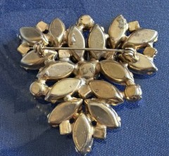 Vtg Rectangle GoldTone Brooch AB Rhinestone White Milk Glass Marquise Stones B30