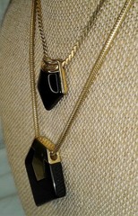 Vintage Crown Trifari Modernist Lucite Necklace Lot Black Gold Plated Geometric