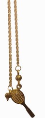 Gorgeous VTG Tennis Racket & Ball Charm Necklace Chain+ Pendant Taiwan Gold 👀