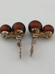 MID CENTURY moon glow brown graduated lucite beads necklace clip earrings set