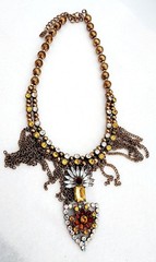 Signed Beaded chain rhinestone bib statement necklace 18″