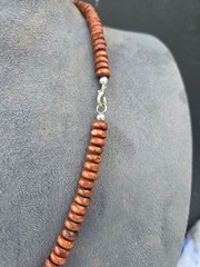 Tribal Style Carved Red Coral Color Wood Bead Boho Ethnic Necklace