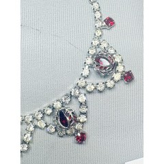 Vintage 1970s–80s Red Glass Rhinestone Formal Wear Necklace & Earring Set