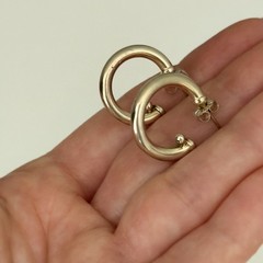 Vintage 925 Sterling Silver Round Half Hoop Huggie Bead Design Earrings