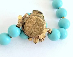 Beautiful Vintage Turquoise Blue Beaded Necklace w/ Ornate Cluster Clasp