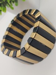 Vintage Bohemian Gold and Black Chunky Bar Stretch Sizable Statement Bracelet