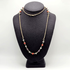 Colorful Burgundy and Plum Pearl with Crystal Beaded Long Station Necklace 36 in