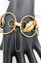 Vintage KREMENTZ Bracelet Leaf Circles Mixed Metal Copper and Gold Tone