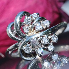 14k white gold swirl ring 0.25ct natural diamond size 4 vintage 3gr Radiant