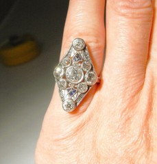 Early Century Edwardian Navette Ring 2Ct Lab Created Diamond 14k White Gold Over