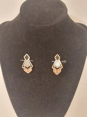 Art Deco Style Silver And Black On Copper Pierced Earrings