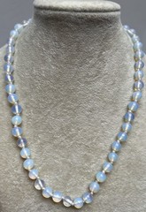 Vintage Knotted Opalite Bead Necklace 16”