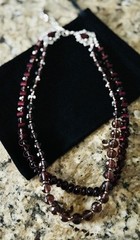 Vintage Beaded Plum Burgundy Glass Crystal Layered Silver Jeweled Clasp Necklace