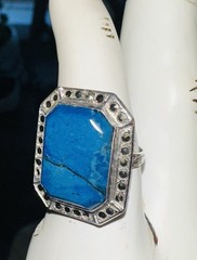Antique/Vintage Sterling Silver Lapis Lazuli And Marcasite Ring. Art Deco