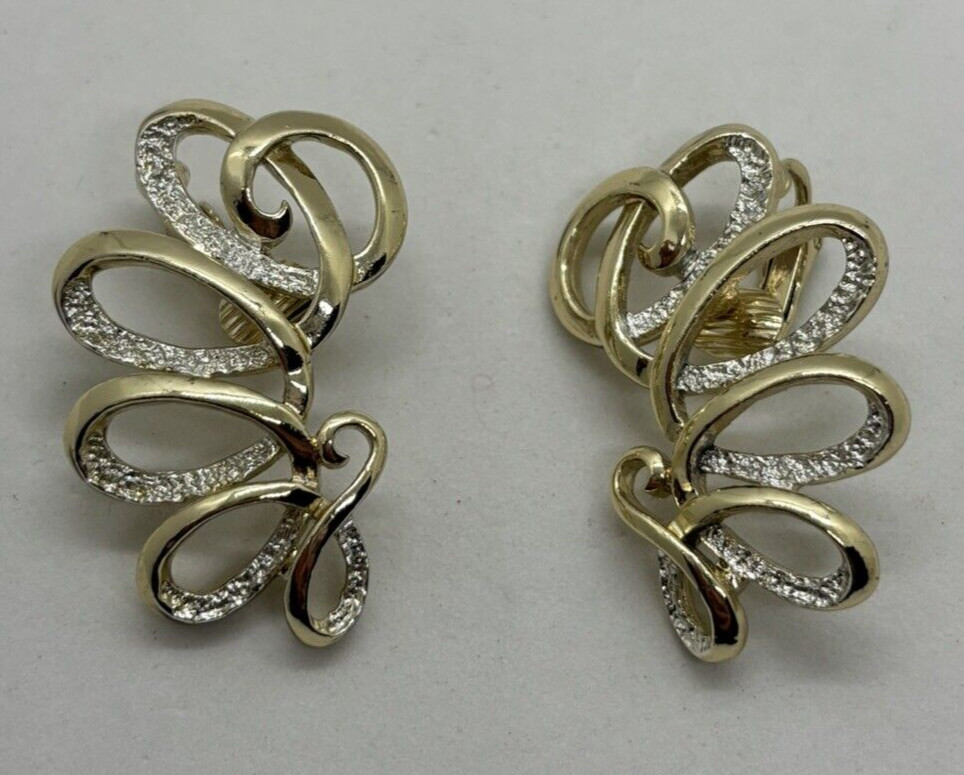 Vintage Climber Earrings Emmons in Gold and Silver Tone Clip On Signed