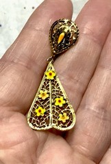Vtg Signed *ART Arthur Pepper Orange-Yellow Enamel Flower Brooch W/Clip Ons Set