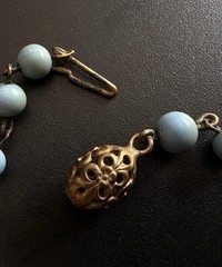 Antique Czech Glass Grape Cluster Necklace Brass Blue Bead Art Deco Neiger Style