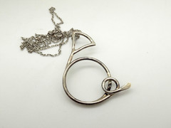 Vintage Sterling Silver Modernist French Horn Pendant Necklace Musician