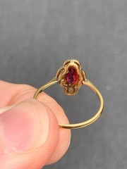 Art Deco Style Garnet & Lab Created Diamond 14k Yellow Gold FN Engagement Ring