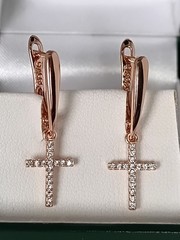 Vintage 1990-s 14 Ct Rolled Gold Long Cross Zircons Earrings-Hallmarked 585 RG