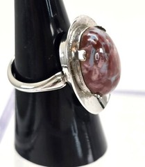 Sterling Silver Jasper Ring Cabachon Stone Hat Style Size 6.75 JJJ3779