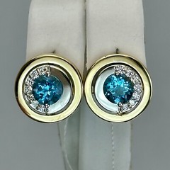 Vintage Original Yellow & White Gold Earrings with Natural Topaz 585 14K 5,07 g.