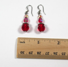 Vintage Red Faceted Bead Dangle Earrings Silver Tone Hook