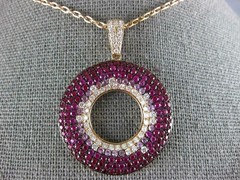 LARGE 3.51CT DIAMOND & AAA RUBY 18KT ROSE GOLD MULTI ROW CIRCLE OF LIFE PENDANT