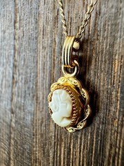 Antique/Vintage 12K GF Carved Shell Cameo Pendant Necklace In Box