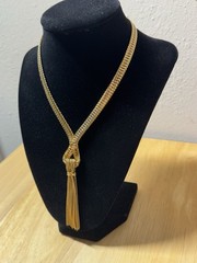 Vintage Napier Mesh Gold Plated Chain Lariat Tassel Fringe Chain Necklace