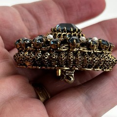 Vtg Dome Shaped Brooch Blue Crystals and Faux Seed Pearls MISSING 7 Faux Pearls