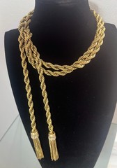 Vintage Gold Rope Tassel Lariat Necklace Crystal Accents Heidi Daus Style 24″