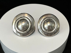 Vitg. 80s Huge RUNWAY 925 Sterling Silver Modernist Brutalist Clip On Earrings