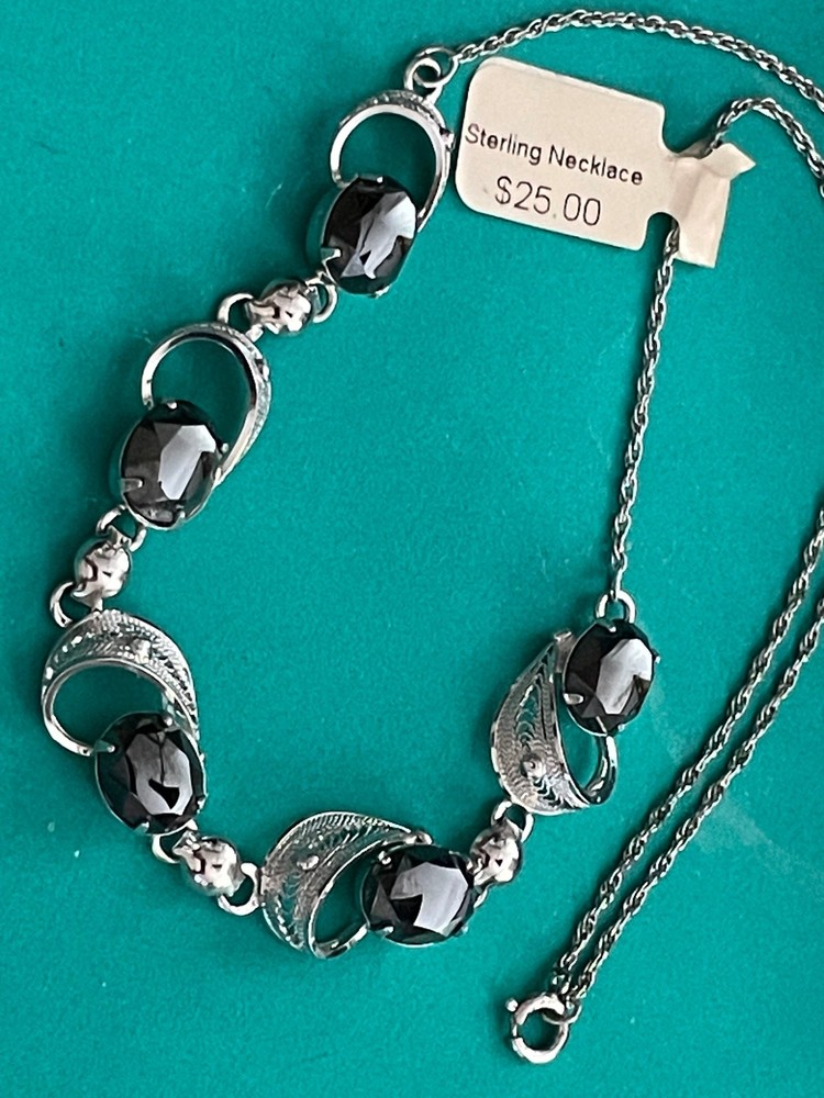 Sorrento Sterling Hinged Clamper Necklace New old stock in box hematite stones
