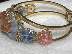 Vintage DeLizza & Elster (D & E, Juliana) Peach and Blue Clamper Bracelet
