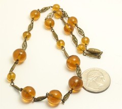 Vintage Art Deco Graduated Czech Amber Glass Bead Link Choker Necklace 17″