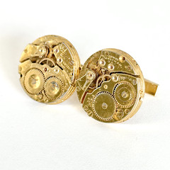 Vintage 14K Yellow Gold Filled Watch Movement Steampunk Bullet Back Cufflinks