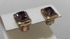 Vintage BARCLAY Faux Amethyst Purple Glass Gold Tone Clip Earrings 1/2″