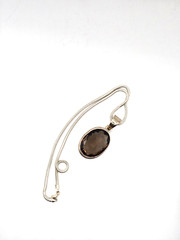 Italian Sterling 925 and Smoky Topaz Necklace 1/25″ faceted Topaz Stone