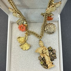Vintage Estate Assemblage of Charms & Trinkets. 1940’s Japan, Geisha, Flowers