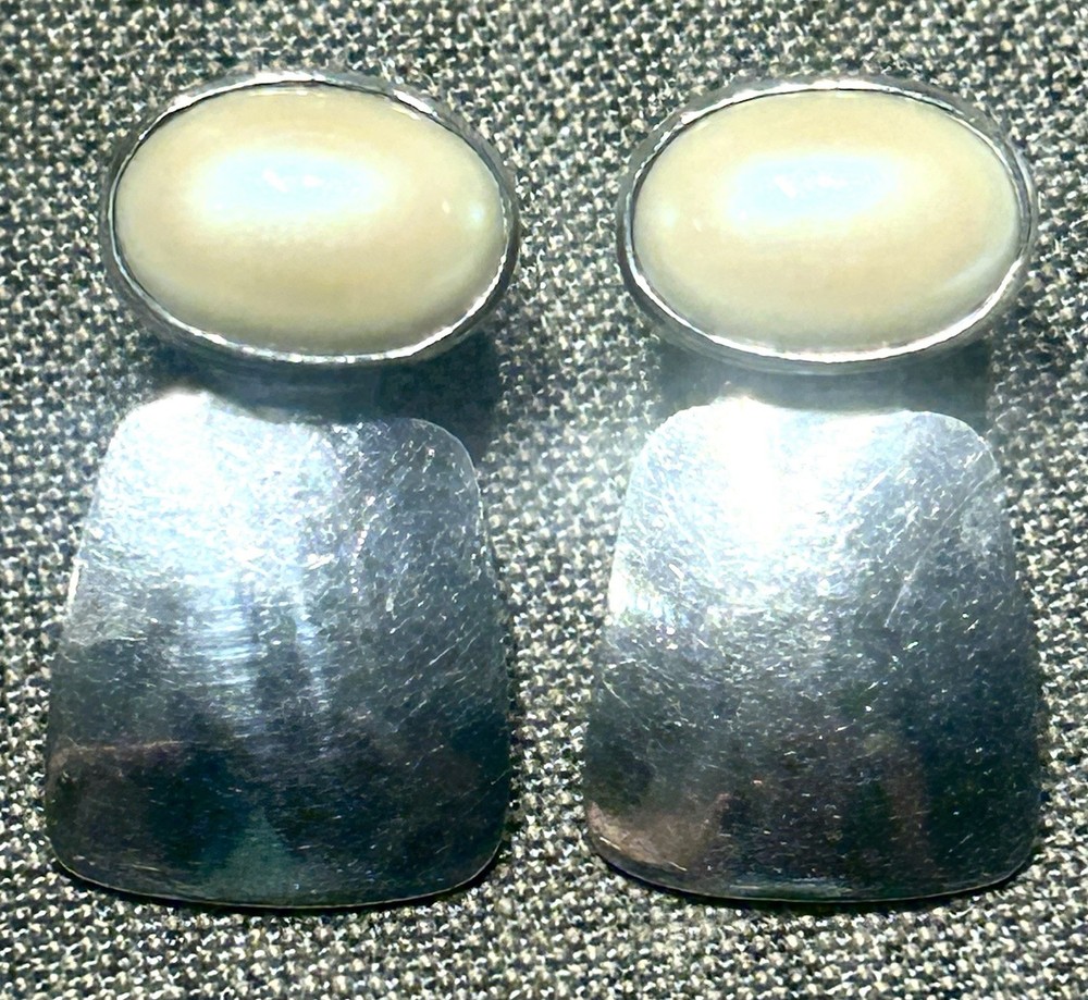 Modernist Signed Sterling And Faux Pearl Drop Post Earrings Taxco Mexico 13 G