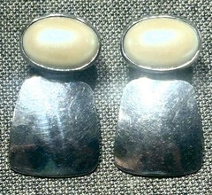 Modernist Signed Sterling And Faux Pearl Drop Post Earrings Taxco Mexico 13 G