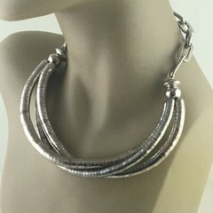 SILVER PLATED MODERNIST BRUTALIST ROUND SNAKE METAL NECKLACE COLLAR