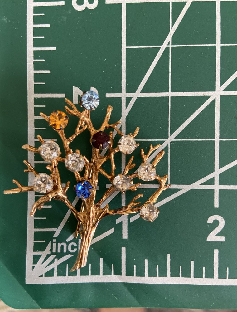 Vtg Sterling Silver gold Tone Multi Color Stone Detailed Tree Of Life Brooch