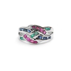 Vintage Style Multi Stone Cocktail Ring 2 Ct Lab Created Emerald 14k White Gold