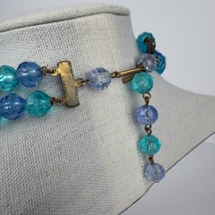 Vintage 1950s Mid-Century Blue Lucite Moonglow Double Strand Beaded Necklace