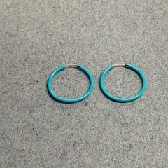 Tiny Hoop Pierced Earrings .75 In Turquoise Blue Push Closure Retro Classic 80s