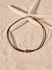 1pc Vintage Leather Stone Pendant Choker Necklace Women Boho