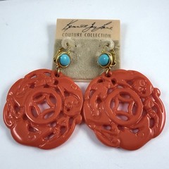 KENNETH JAY LANE KJL Faux Turquoise Simulated Coral Lever Back Pierced Earrings
