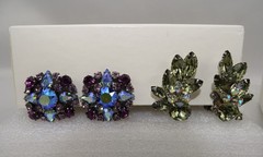 Lot of 5 pr Vintage Rhinestone Earrings, 4 Clip-on, 1 Screw-back Various Colors